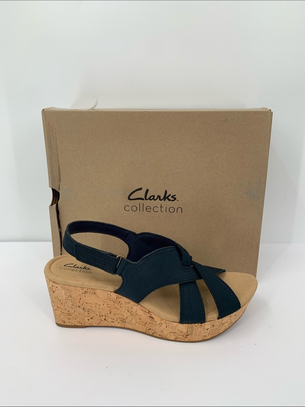 Clarks Rose Erin wedge platform sandal navy blue strappy cork comfort new 11